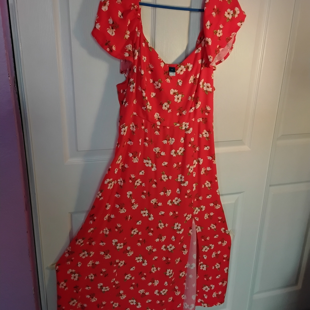 Old Navy Red Floral Asymmetrical Dress